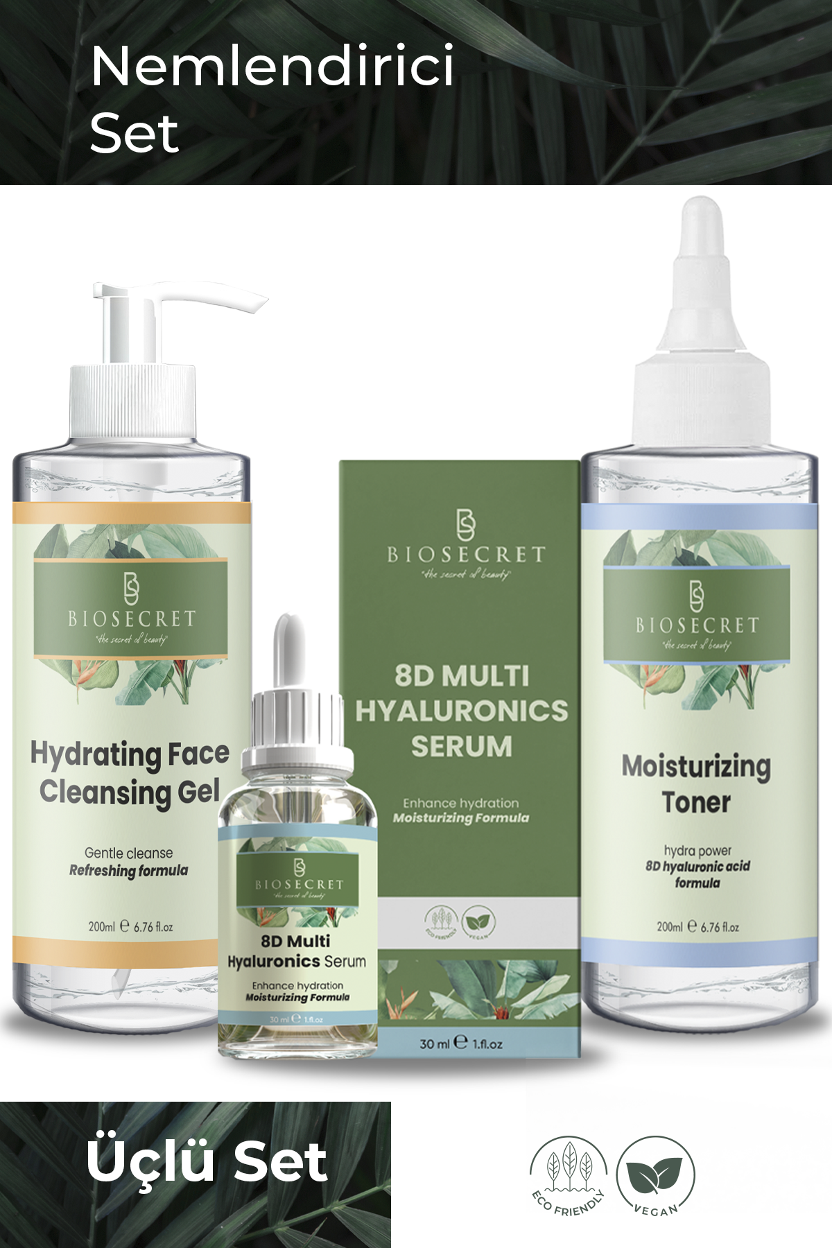 Bio200 Nemlendirici Bakım ve Onarım Seti (8 Çeşit Hyaluronics Acid, Peptide, Niacinamide, Pantenol)