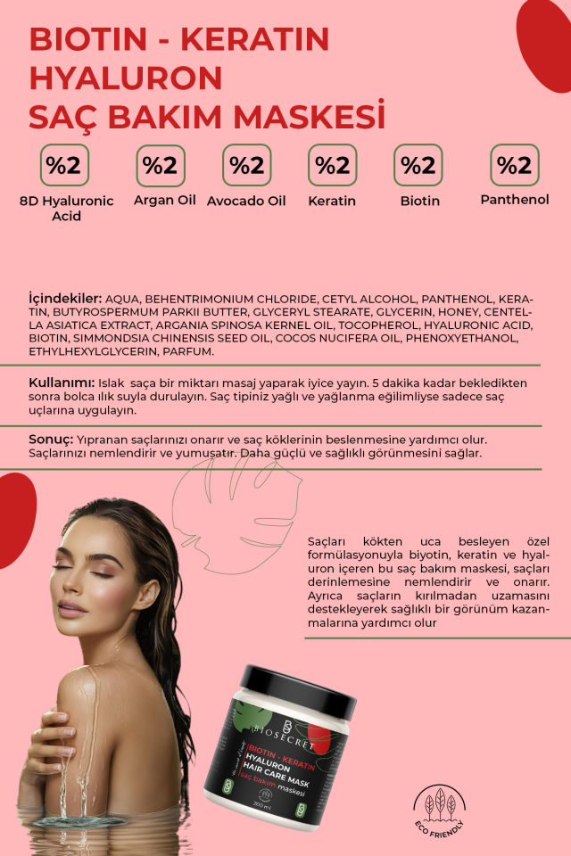Bio80 Saç Bakım Maskesi Biotin-Keratin-Hyaluron Hair Care Mask 200ml
