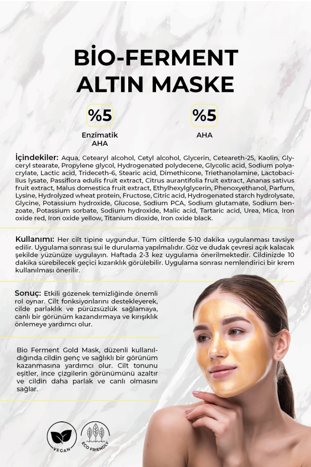 Bio114 Gold Maske Bio Ferment Yaşlanma Karşıtı Aydınlatıcı Gözenek ve Leke Karşıtı 100ml