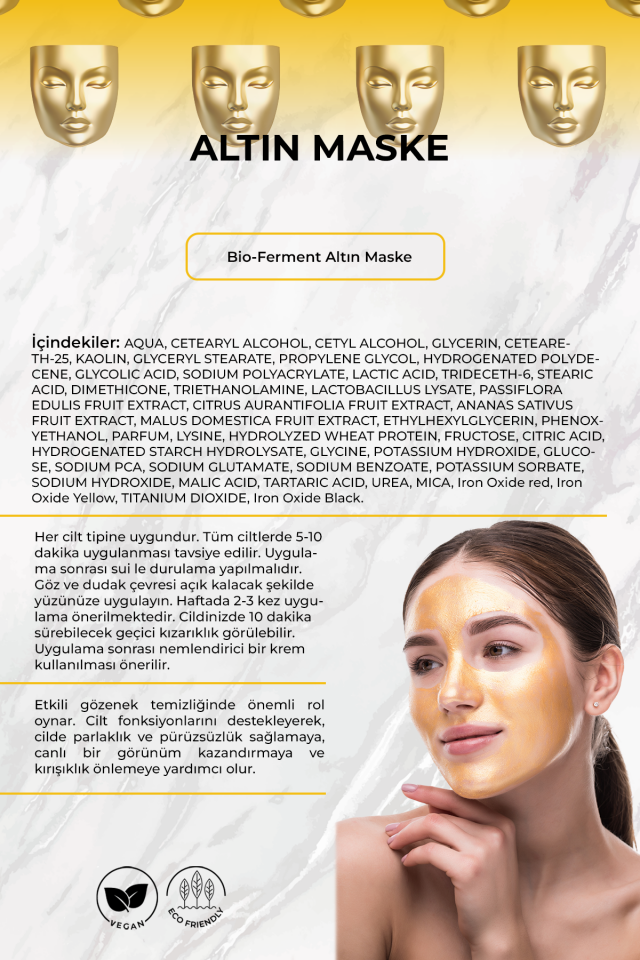 Bio114 Gold Maske Bio Ferment Yaşlanma Karşıtı Aydınlatıcı Gözenek ve Leke Karşıtı 100ml