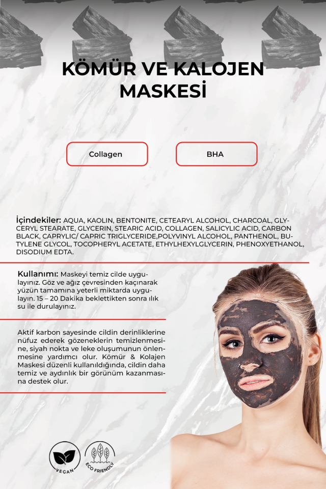 Bio142  Gözenek, Leke, Siyah Nokta Karşıtı Kömür Kolajen Maskesi Charcoal Collagen Mask 100ml